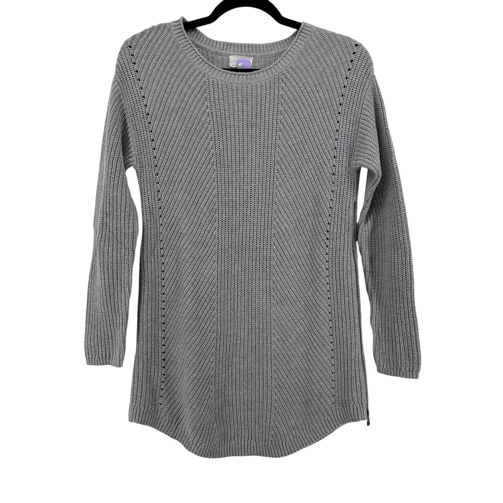 Caslon Gray Knit Sweater Tunic Side Zip Long Sleeve Women's XS